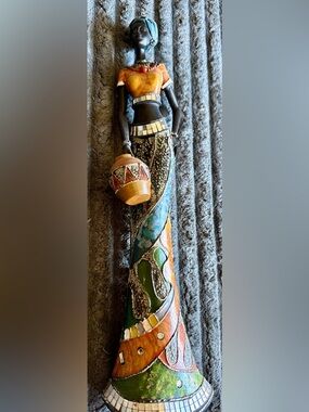 Hand-Painted African Woman Figurine with Water Pot